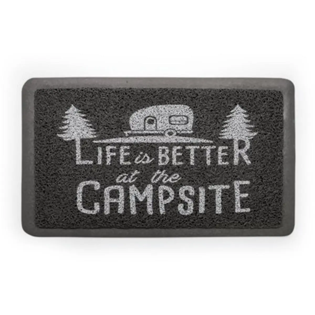 Camco 126.3201 PVC Cushioned Loop Step Scrub Rug - Quick-Dry, "Life is Better at the Campsite" Design, Blue, Indoor/Outdoor Use