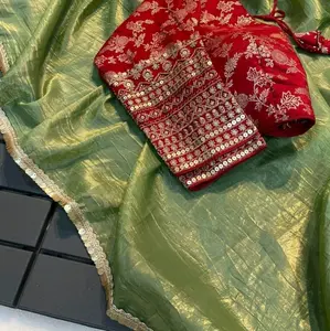 Tussar Silk Saree with ready to wear blouses. Fall pico ️ done