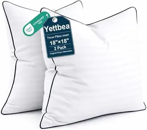Yettbea 18'' x 18'' Throw Pillow Inserts Set of 2 OEKO-TEX Certified Machine Washable Premium Down Alternative Filled White Microfiber Covers for Couch Sofa or Bed