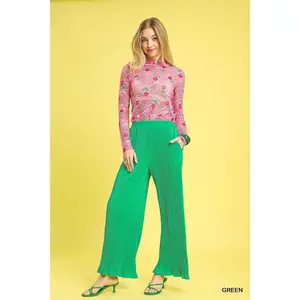 Umgee Wide Leg Textured Pants
