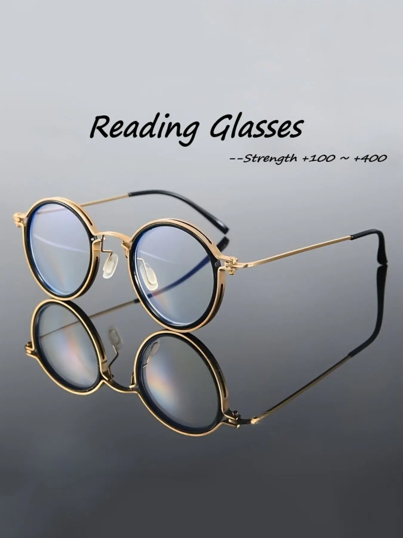 Round-Frame Metal Reading Glasses, Reading Eyeglasses, 1 Pair, +1.00 to +4.00 Diopters, Anti-Glare, Computer Glasses, Suitable for Reading & Screen Use, Reading Eyewear