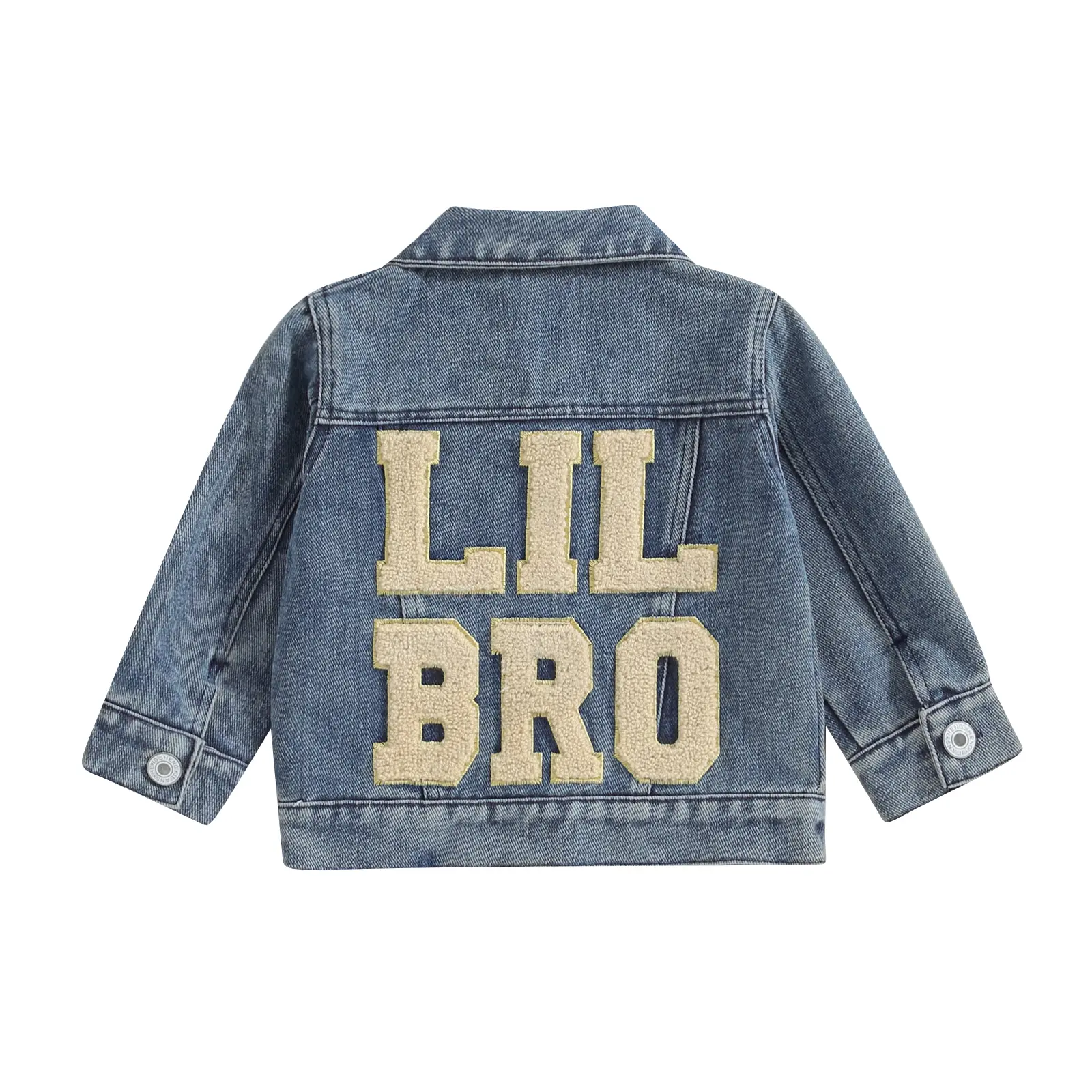 Infant Baby Boys Denim Jacket Back Letter Embroidery Button-Down Jeans Jacket Turn-Down Collar Coat Outerwear 0-18 Months