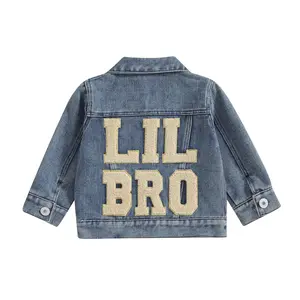 Infant Baby Boys Denim Jacket Back Letter Embroidery Button-Down Jeans Jacket Turn-Down Collar Coat Outerwear 0-18 Months
