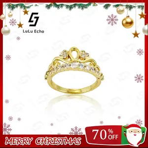 LuLuEcho 14K Gold Plated Crawn Ring Gold Crown and Sparkling Accents by Sarah Kim Elegant Jewelry Accessory for Casual & Formal Events
