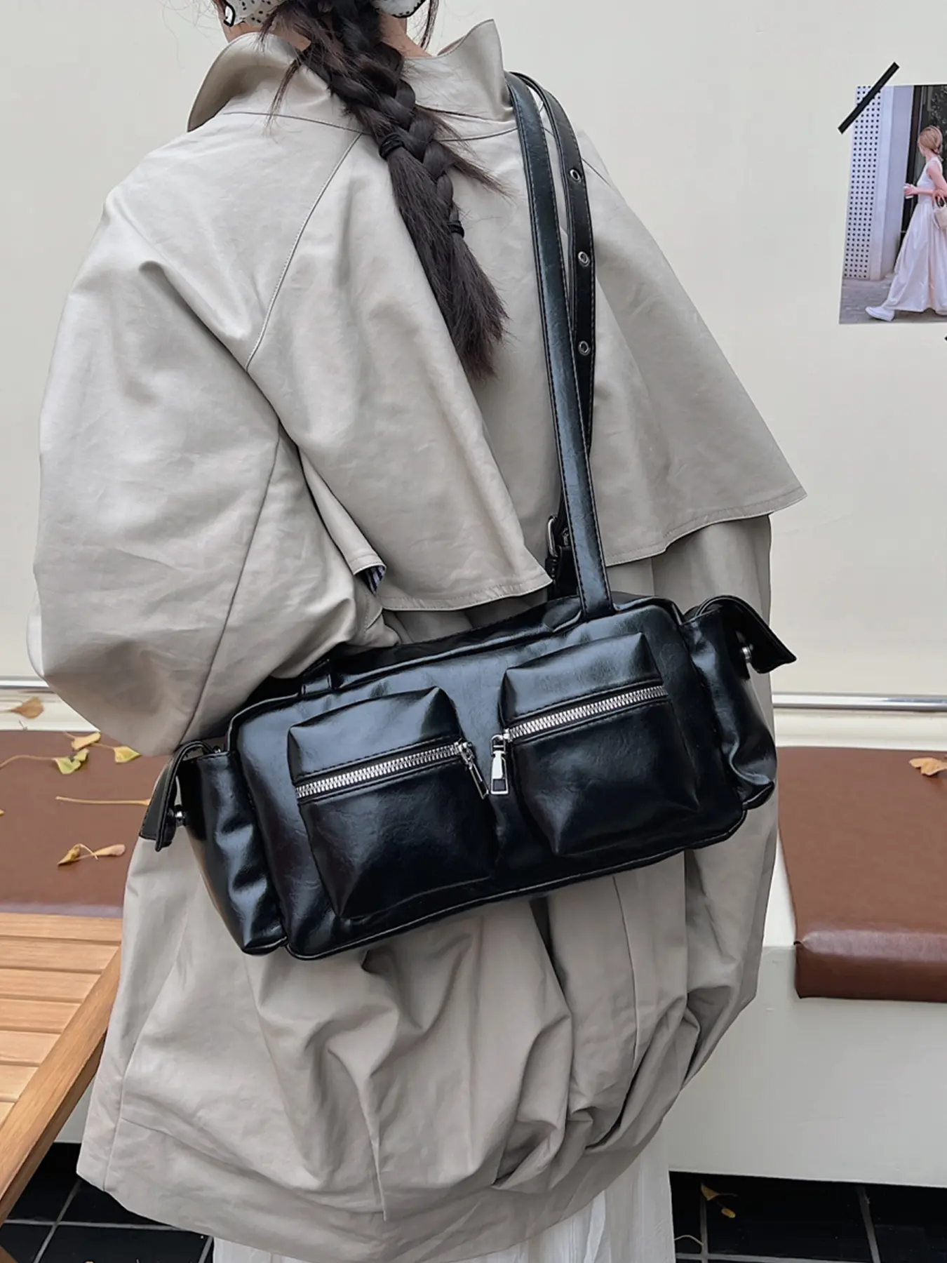 1pc  Single shoulder bag, solid color, clean color, women's handbag, zipper closure, fashionable, versatile, exquisite and trendy, suitable for white-collar workers, commuting, shopping, dating, women's single shoulder bag, Elegant Commuter Bag