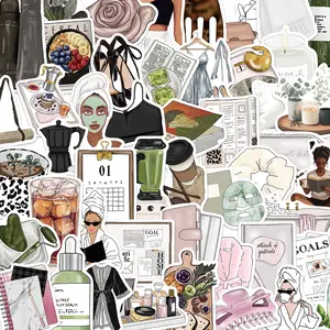 50pcs Cute Durable Urban Simple Style Stickers, Cartoon Insulated Cup Phone Cellphone Notebook Planner Luggage DIY Wall Decals, Adhesive Paper