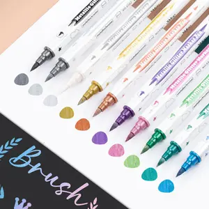 10 Pack Dual Tip Metal Marking Pens, Brush and Fine Point Paint Marker, DIY Albums, Cardstock, Scrapbooks, Crafts, Ceramics, Stones, Glass
