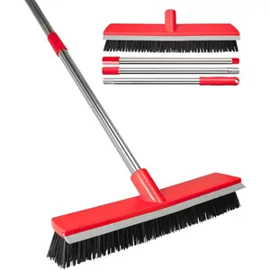 15.7 Inch Floor Scrub Brush Removable Stainless Steel Handle 2 in 1 Scrape Brush Stiff Bristle Shower Scrubber for Cleaning Patio Bathroom Garage Kitchen Wall Deck Tub Tile 52.4 inch Tall