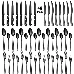 48-Piece Hammered Silverware Set for 8,18/10 Stainless Steel Modern Flatware Set,Unique Cutlery Set Spoons and Forks Set,Mirror Polished,Dishwasher Safe