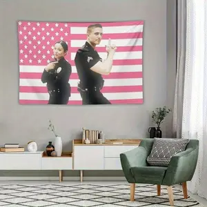 60in x 40in   tapestry 1pc 2D Printing The Rookie protagonist Lucy Chen and Tim Bradford tapestry poster Eric Winter pink American flag background wall indoor room decoration(40.0X60.0inch)  poster  home decor banner wall art bedroom
