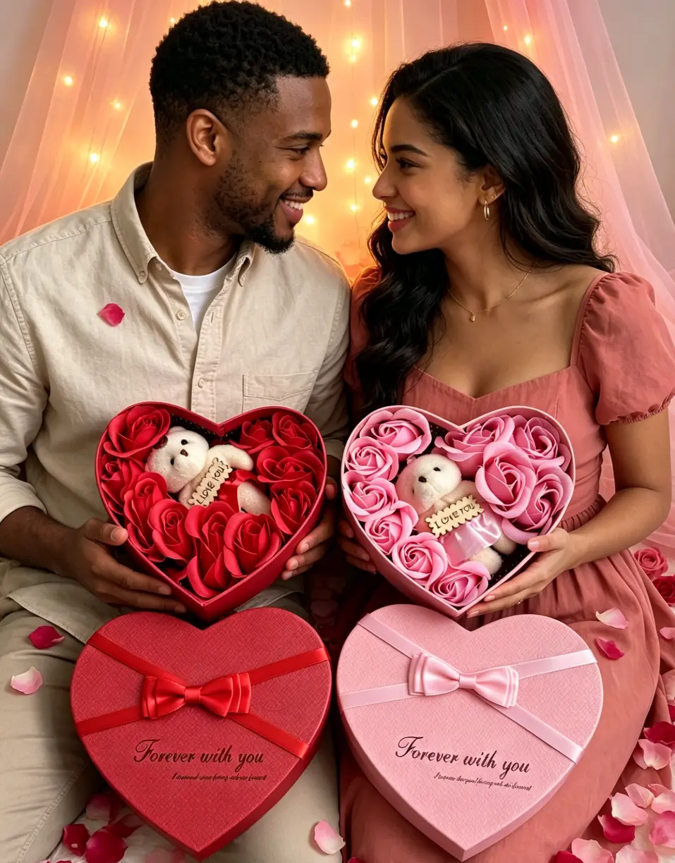 Cross-border Soap Flower Rose Heart-shaped Gift Box, Valentine's Day and Christmas Gift, Heart-shaped Artificial Rose Gift Box and Present