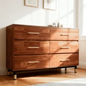 BERRY NEST Walnut Dresser for Bedroom, 6 Drawer Brown Wood Dresser with Modern Storage Organizer, Wide Chest of Drawers for Closet, Clothes, Living Room