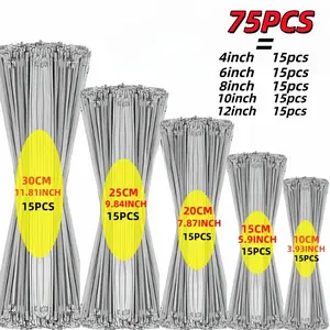 75pcs Stainless Steel Heavy Wire Self-Locking Zip Ties, Various Sizes 10.16-30.48in, Ideal for Transport and Metal Tags