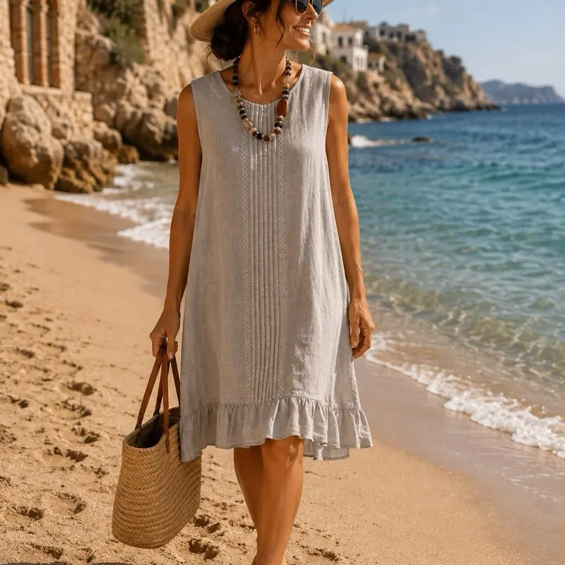 Italian Linen Maxi Dress | One Size | Lightweight Breathable | Elegant Casual Summer Dress