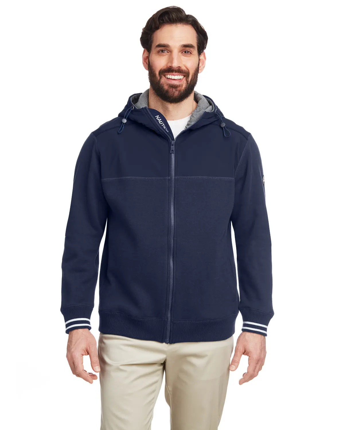 Nautica Men's Navigator Full-Zip Striped Nautical Liner Hood Jacket