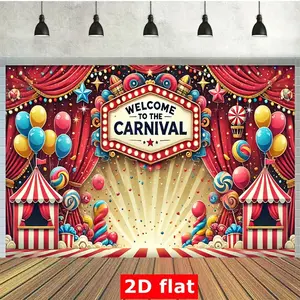 1pc 2D Flat [ Vibrant Carnival Backdrop] Polyester Photography Backdrop Cloth, Feet, Birthday Banner Flag Supplies for Cake Table Photo Booth Decorations and Portrait Shoots, Outdoor Celebrations,