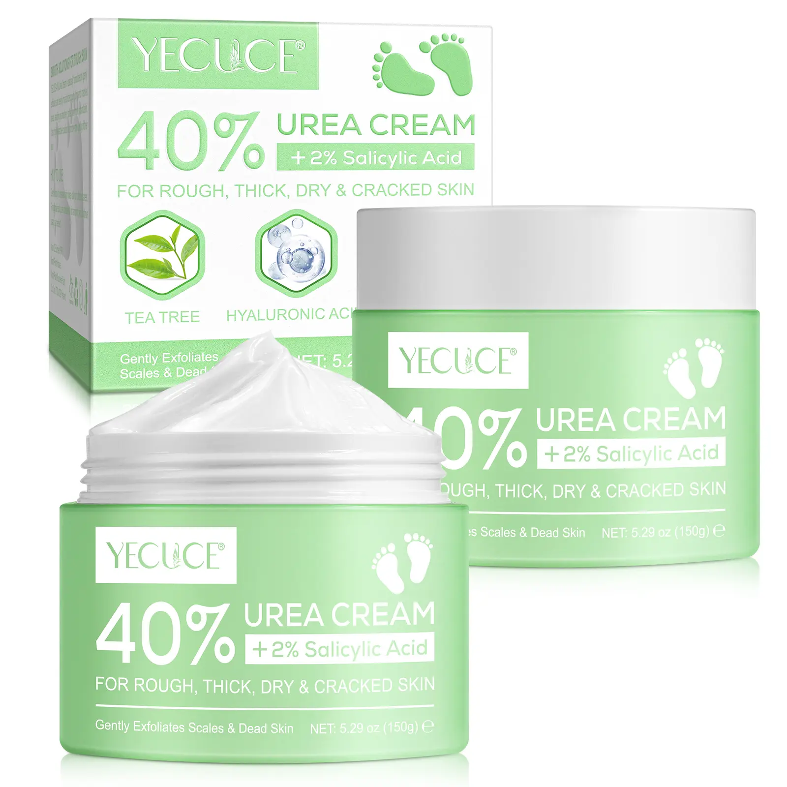 YECUCE Urea Gentle Moisturizing Cream 150g/2 bottles, Daily Hydrating Moisturizer, Deep Moisturizing Nourishing, rich in aloe vera, hyaluronic acid, salicylic acid and other skin care ingredients, designed for dry and flaky skin, providing hydration