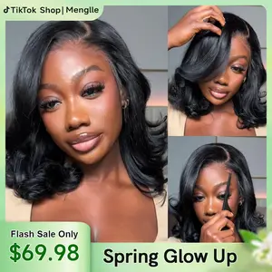 [Upgraded 7x6 Lace] Menglle Hair Side Part Glueless Layered Cut Loose Wave 7×6 Pre Cut Lace Human Hair Wigs Shoulder Length Short Bob Wig Pre Hair styled#greenish#TikTokShopSpringGlowUp