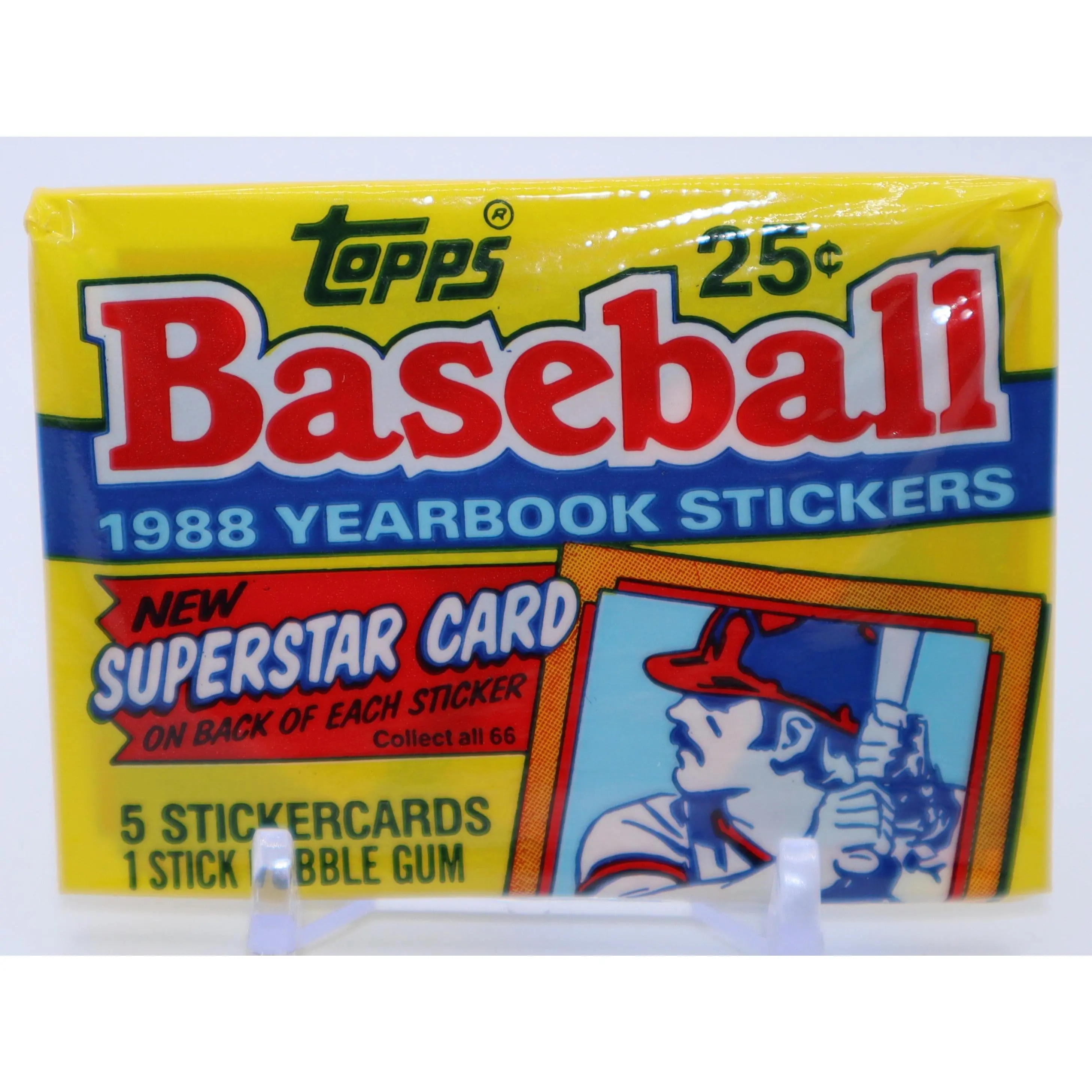 1988 Topps Baseball Yearbook Stickers Wax Pack - 5 Stickers, Includes New Superstar Card, Superstars, 1 Stick Of Gum