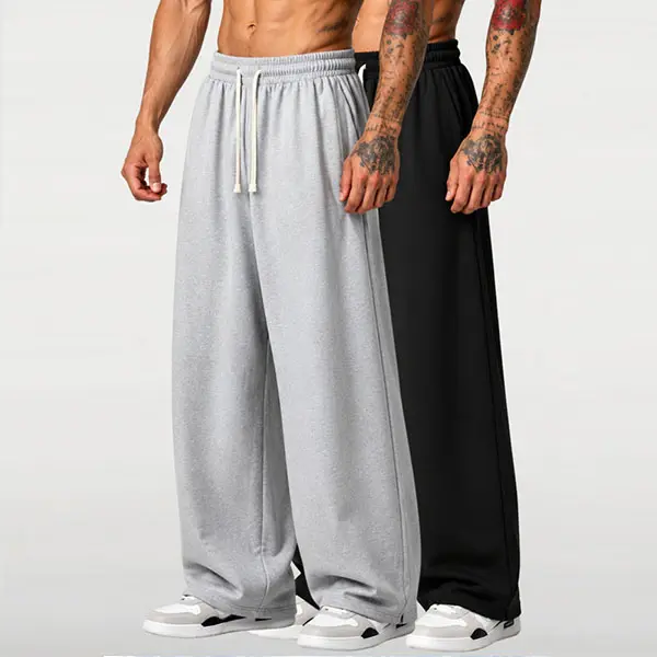 2pcs men’s solid-color loose minimalist breathable cool lightweight casual sweatpants, versatile all-season athletic long pants, top choice for summer home wear, essential for everyday outings