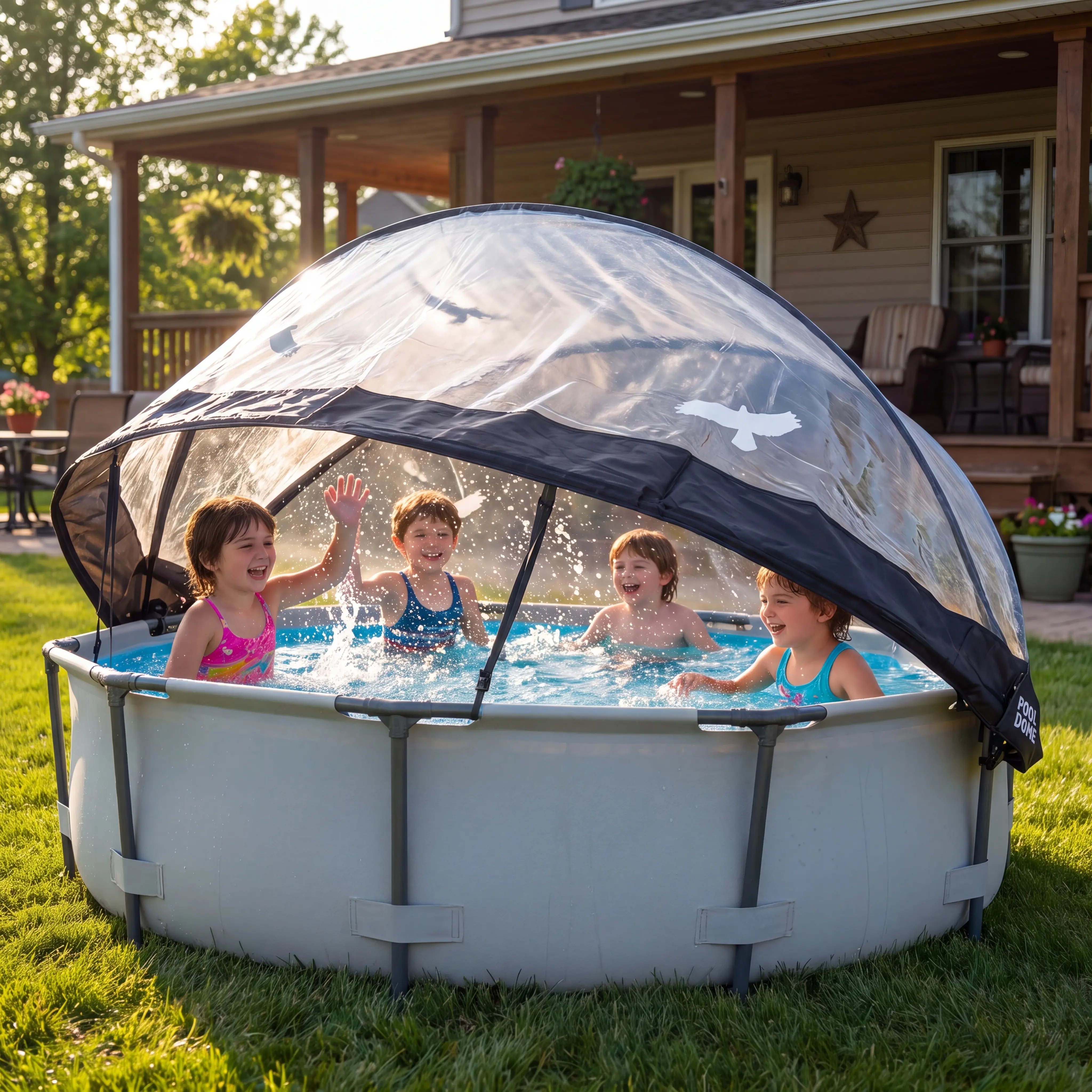 15FT Round Plastic Pool Cover - Weatherproof Outdoor Enclosure for Above Ground Pools, Solar-Heated Transparent Tent with Easy Setup