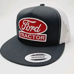 Ford Tractor Flat Bill Trucker Mesh Snapback Cap Hat Gray White