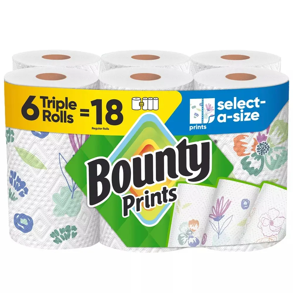 Bounty Printed Select-A-Size Paper Towels - 6 Triple Rolls - 2Ply - 123 Sheets