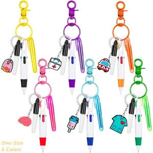 Nurse Badge Reel Pen Set, 1/2/6 Sets Including Mini Highlighter & Permanent Marker & Retractable Ballpoint & Keychain & Badge Reel, Nursing Students Gifts for Nurse, College Student Pen