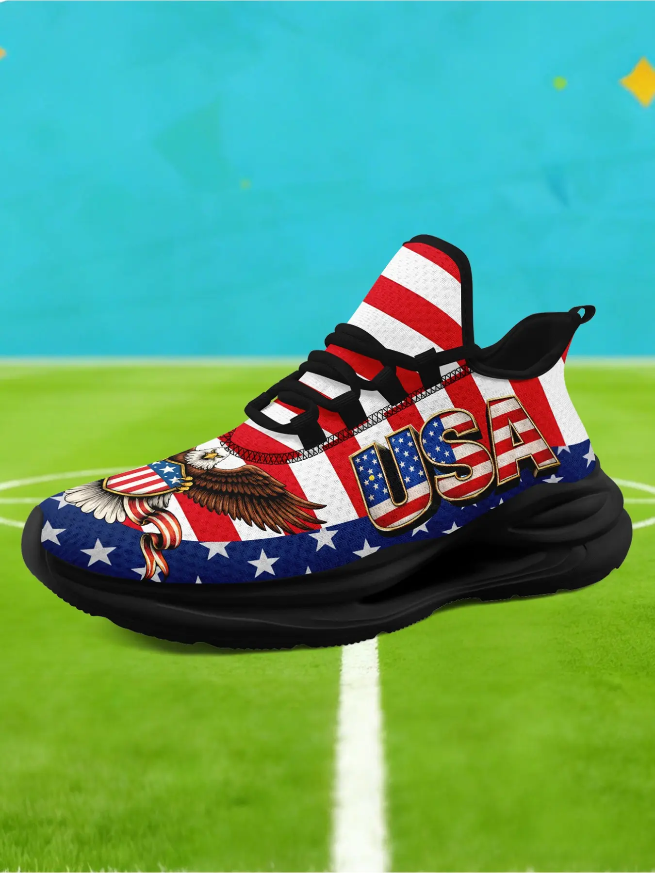 Men's Bold US Eagle Graphic Sports Shoes, Sporty Casual Shoes, Lightweight Fashion Breathable Athletic Blade Sneakers, Comfortable Plus Size Casual Footwear