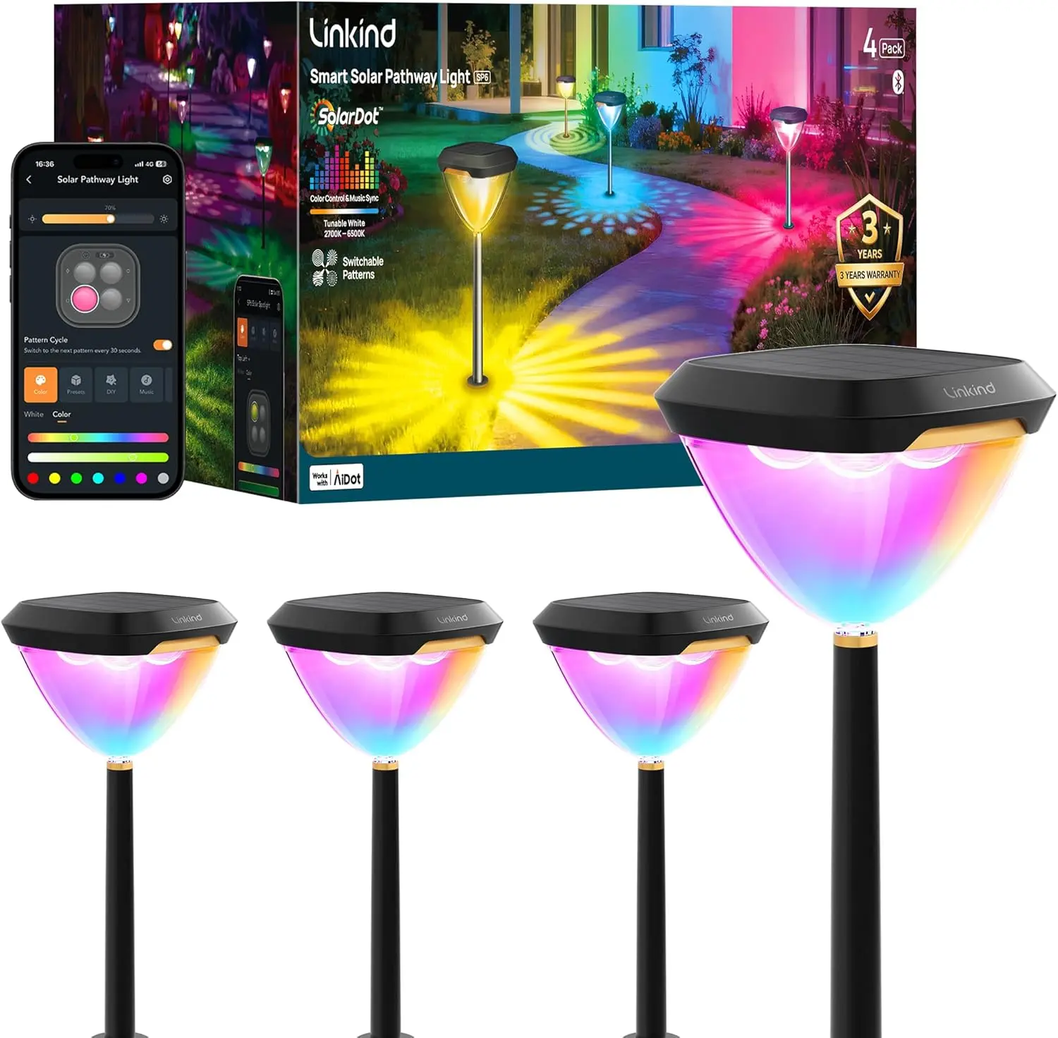 Linkind Smart Solar Pathway Lights, Color Changing Landscape Lights with App Control, Outdoor Garden Lights for Yard, Walkway, Patio & Holiday Decor, Waterproof