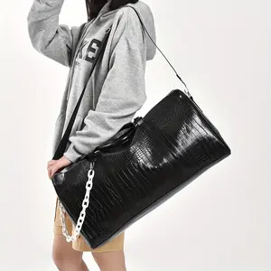 Men's Large Capacity Retro Crocodile-Textured Duffel Bag with Adjustable Shoulder Strap & Multiple Compartments - Stylish Gym, Travel, Weekender & Overnight Bag for Business, Yoga, Commute (Deep Brown/White/Pink/Black), Large Crossbody Bag