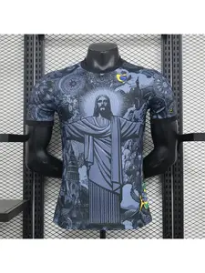 Summer football training shirt, Brazil Special Edition – Black-and-gray football shirt worn by Jesus, quick-dry outdoor T-shirt for children and adults
