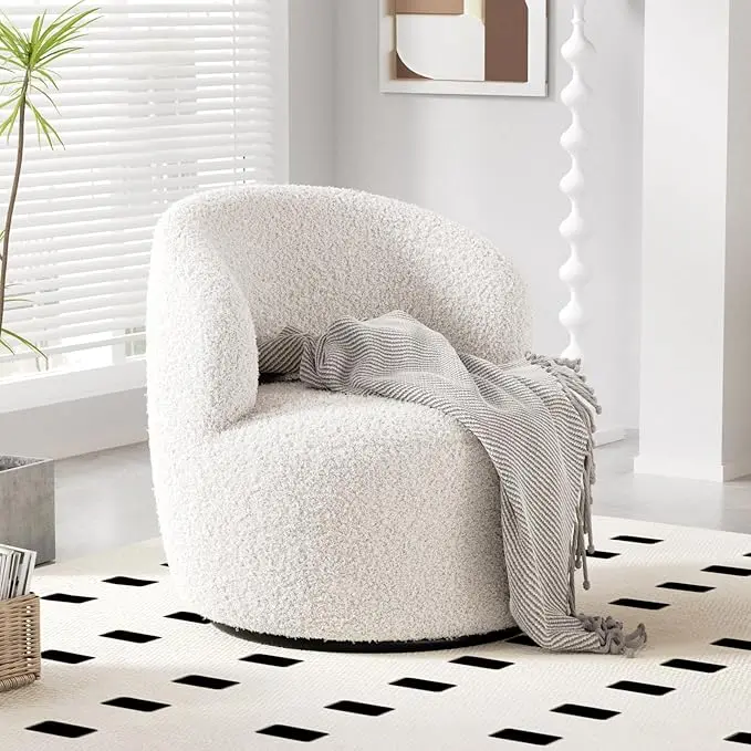 [Summergarden] Vabches Swivel Accent Chair, Barrel Chairs, Furry Sherpa Chair with Soft Padded Armrest, Cozy Modern Chair for Living Room Bedroom Waiting Room Office