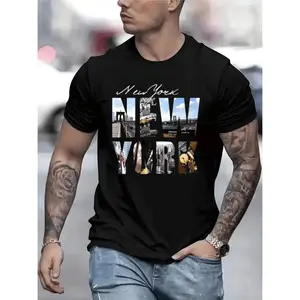 Women's New York Graphic Print T-Shirt - 1 Pcs 100% Heavy Cotton, Short Sleeve, Round Neck, Casual Comfortable Tops, Shortsleeve Tees