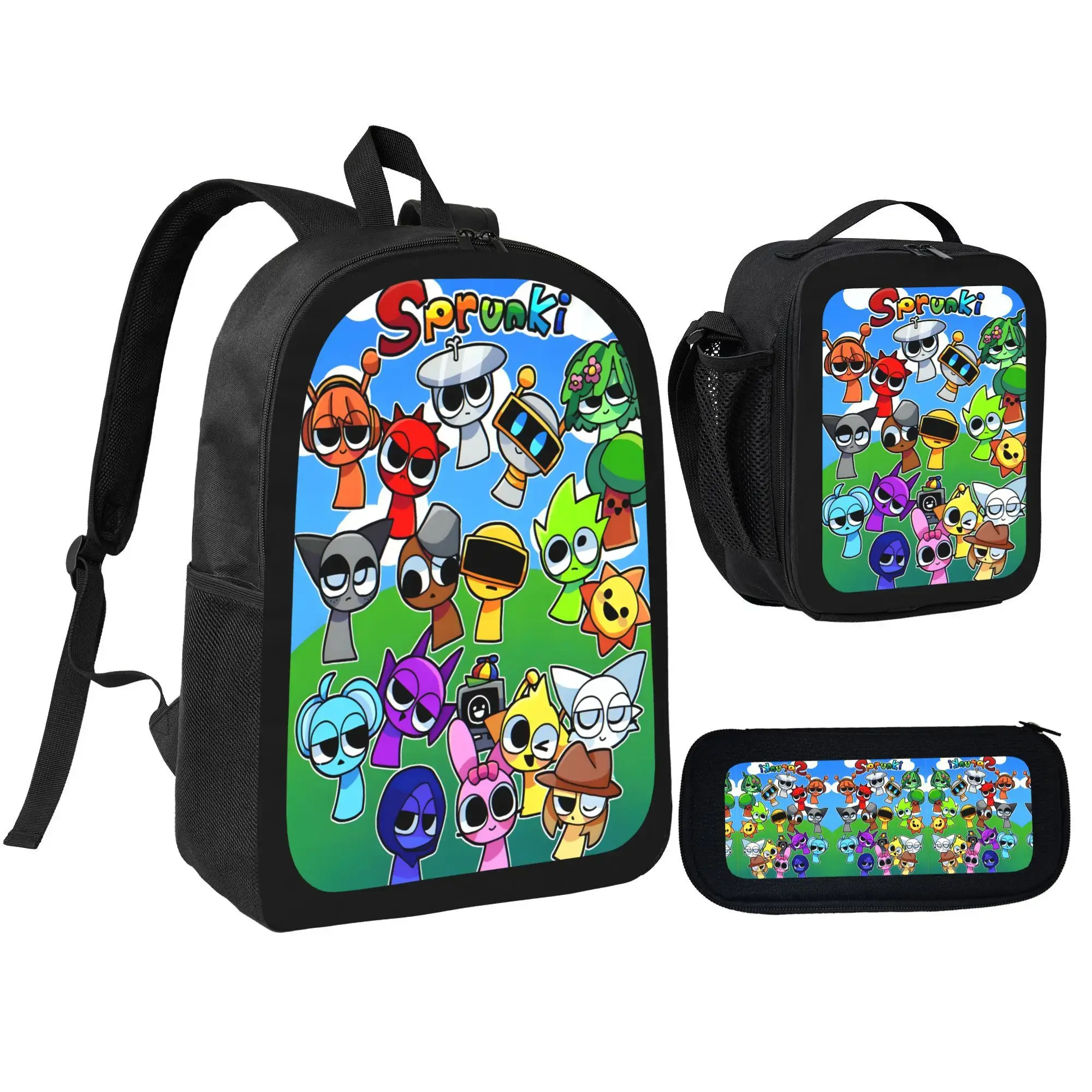 Men's Casual 3PCS Oxford Cloth Multi-Bag Set - Large Capacity Backpack, Lunch Bag, Pencil Case with Organized Space for Middle School Students
