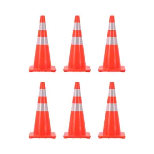 High Visibility Safety Visitor current Cone Set - 6 Pack Orange Traffic Cones Reflective Collars, Weighted Base, Stackable Facility Barrier - For Road, Parking Use
