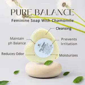 Pure ph Balance Feminine HEART Shaped Soap Bar with Chamomile or Rose - 5 oz, Hydrating, Gentle Cleansing, Suitable for Adults, Alcohol Free, Unscented Moisturizing Daily Comfort Tea Tree Smooth