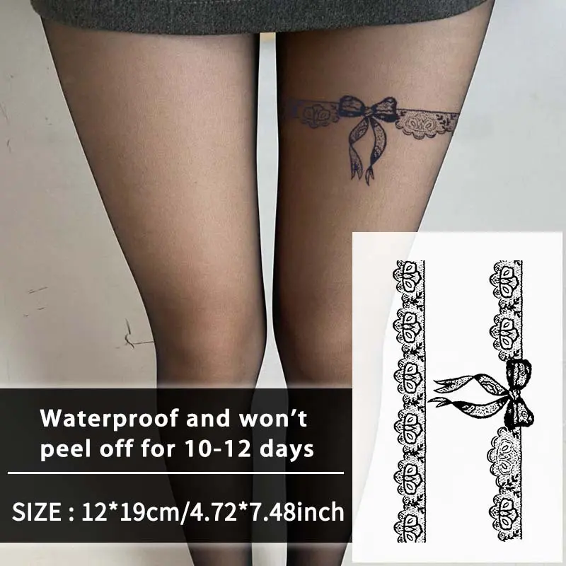 6 Temporary Stickers with 3 Items & 3 Random Designs Waterproof Temporary Tattoo Set Featuring Bow-Knot Leg Rings, Lasting 1-2 Weeks, with A Realistic Appearance, No Glue, and Non-Reflective Fake Tattoos