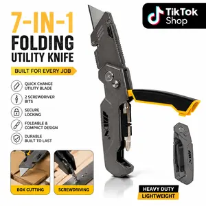 Secure-Locking EDC Folding Pocket Utility Box Cutter, Lightweight Durable Multi-Functional Work Tool for Home Improvement, Outdoor Camping