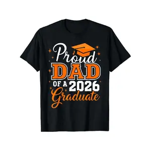 Menswear Shortleeve Round Neck Top, Men's Proud Dad of 2026 Graduate T-shirt - Black with Orange Lettering and Graduation Certificate Design - Comfortable Casual Fit - Streetwear for Graduation Parties Oversized Graphic