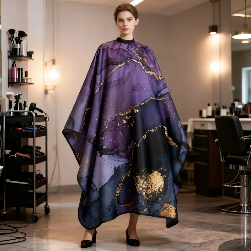 Luxury Purple Gold Marble Barber Cape - Professional 2D Print Hairdressing Salon Cape for Hair Cutting Salon Tools, Adjustable Neck Closure for Men, Women & Home Use, Haircare