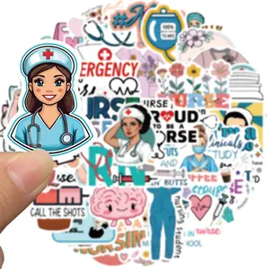 Nurse Themed Sticker, 50pcs/set Funny Nurse Sticker, Nursing Sticker Gift for Students Teachers, Positive Medical Waterproof Vinyl Sticker for Water Bottle Laptop, Waterproof Stickers