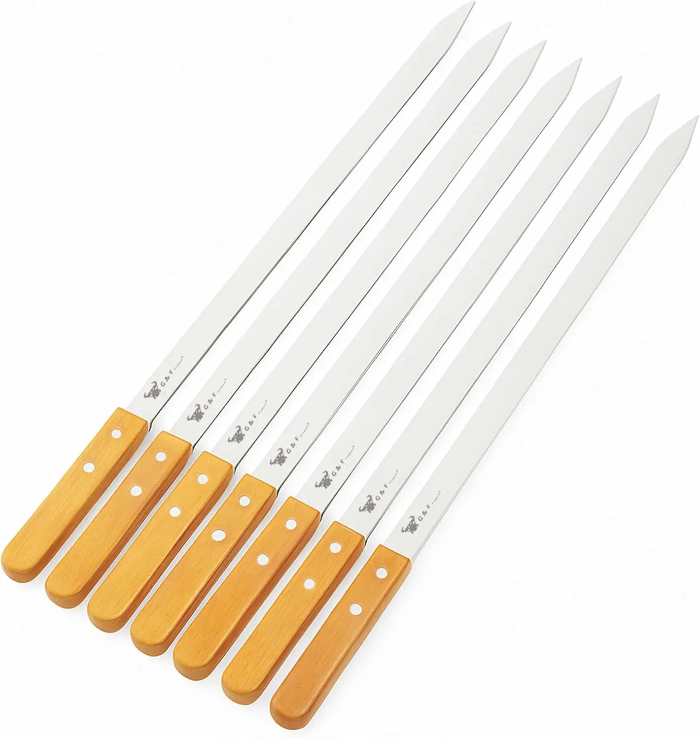 G & F Products 25619 23 Inch Long 5/8 Inch Wide 2mm Thin Stainless Steel BBQ Skewer 8 Piece, Silver
