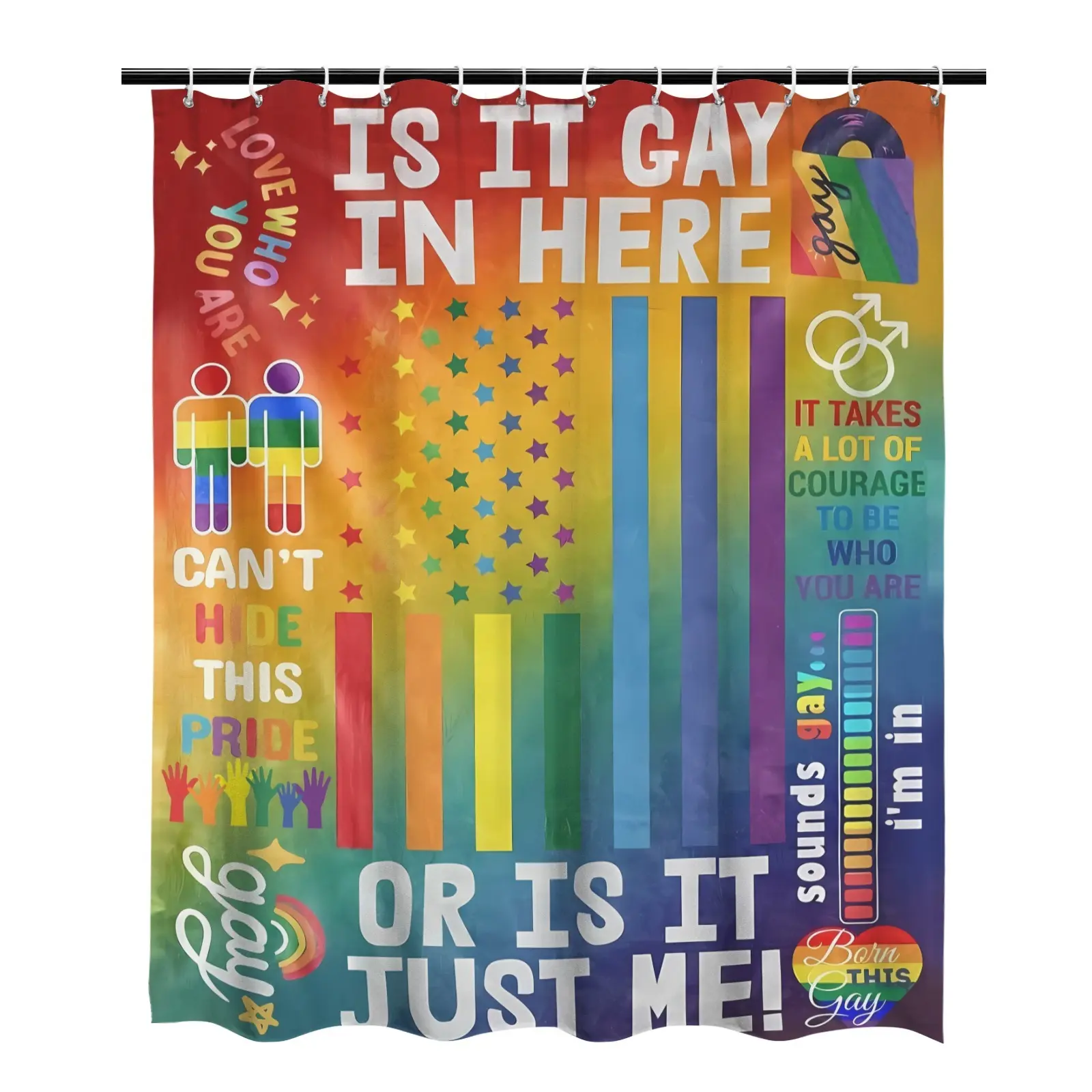 PAUSEBOLL Proud Rainbow Plastic Peach Shower Curtain - LGBT-Themed, Waterproof, Stainless Metal Grommet Equipped, Ideal Bathroom/Door Frame Decor & Birthday Gift, Water Proof, Shower Curtains