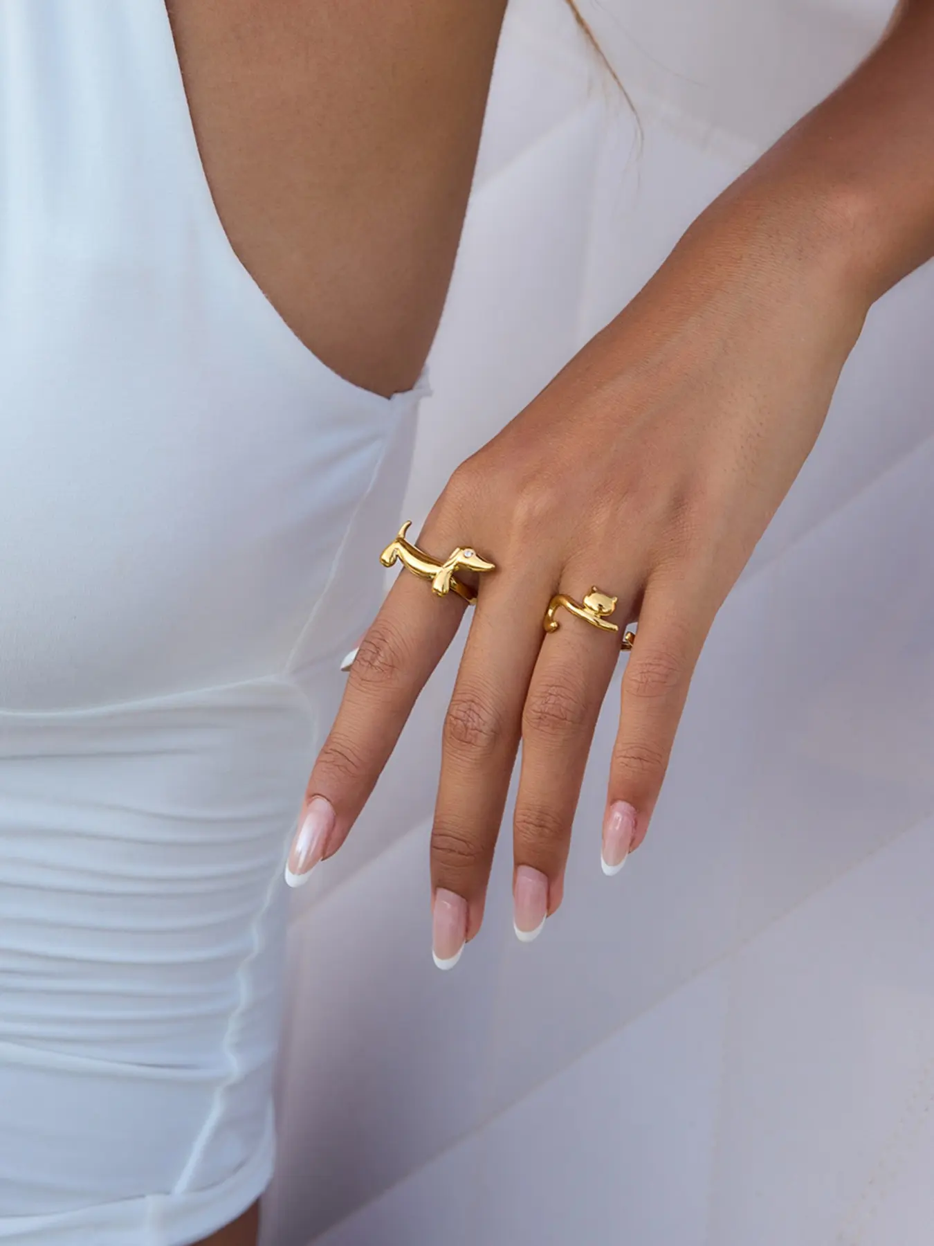 Women's Gold Ring Minimalist Style Ring 18k Gold-Plated Waterproof Geometric Line Kitten with Diamond Line Dachshund Adjustable Opening Bohemian Jewelry Summer Must-Have Beach Travel Holiday Style Ring