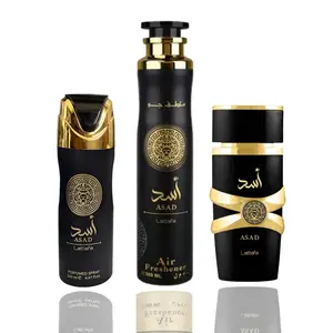 Lattafa Asad + Asad Deodorant + Asad Air Freshener – 100ml EDP + 200ml Deo + 300ml Spray – Bold, Long-Lasting Fragrance Collection for Men