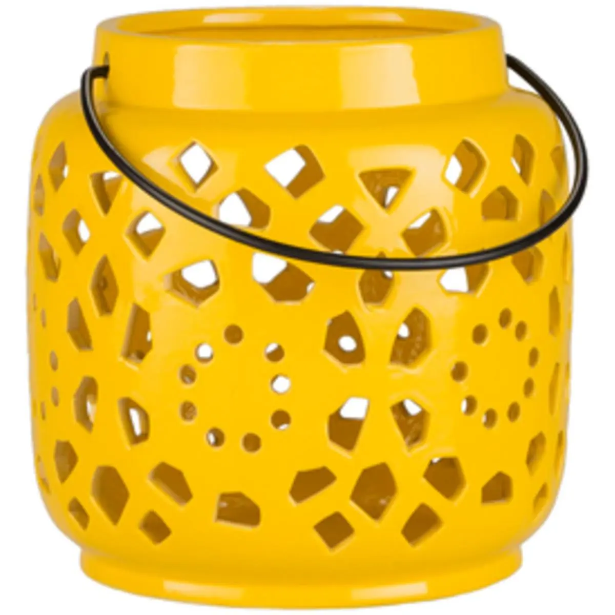 Livabliss AVR924-S Avery Ceramics Lantern - Mustard, Home Decor Candle Holder, 6.3x6.3x6.5 in