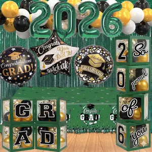 Black and Green Graduation Decorations Class of 2026 - Graduation Balloon Boxes, Balloon Arch Garland Kit, Party Decorations for Any Grades