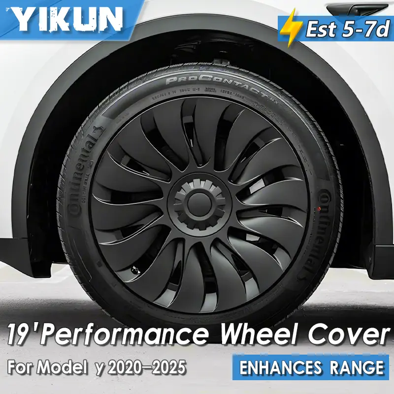 YIKUN 4PCS 19-Inch Full Rim Wheel Covers Car Rims Set - Conforms to Aerodynamics, Scratch Guard, White Edge Coverage, Wheel Protection, Easy to Install & Clean For 2020–2024 Tesla Model Y
