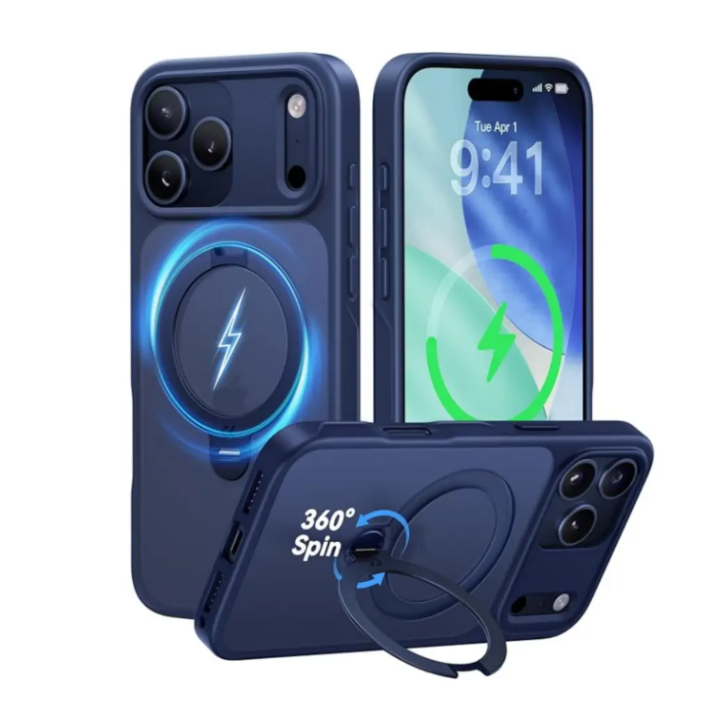 CASEKOO Official Blue iPhone 17/16 Pro Max Case with 360 Spin Magnetic Stand [Camera Protection] [Military Drop Protection] [Non-Slip Edge] [Matte Shockproof] [Compatible with MagSafe] Ring Grip Slim Matte 17 ProMax Case 6.9'' Smartphone Cellphone Cover